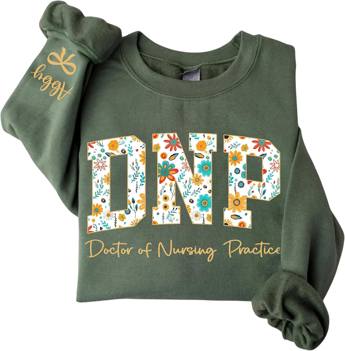 Personalized Nurse Sweatshirt, Custom Floral Letter Crewneck, Nurse Appreciation Gift for RN, NP, Nursing Students - Dnp