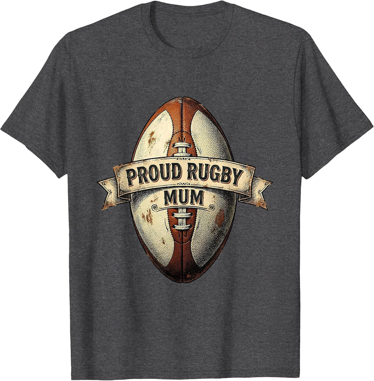 Proud Rugby Mum Graphic Design T-Shirt - Dark Heather Grey