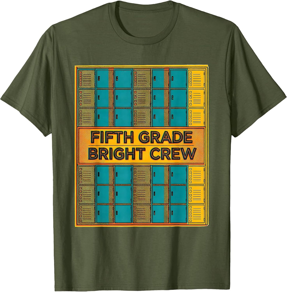 Fifth Grade Bright Crew Risograph Teacher Humor Back T-Shirt - Olive Green