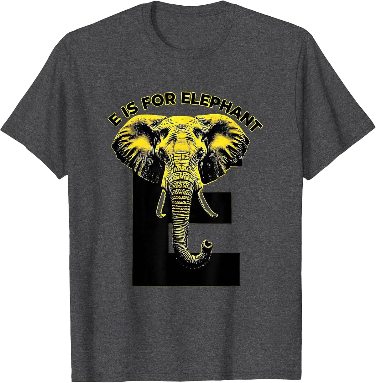 Men's E Is For Elephant Stencil Graphic Kids Alphabet Learning T-Shirt - Dark Heather Grey