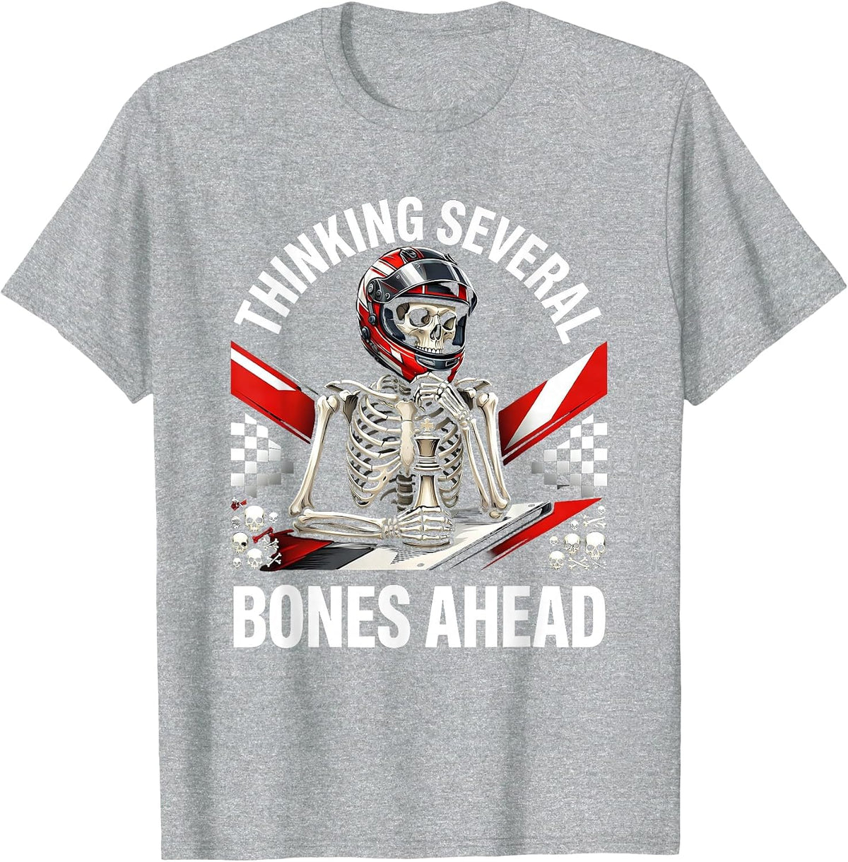 Men's Halloween Skeleton Chess Player Thinking Design T-Shirt - Heather Grey