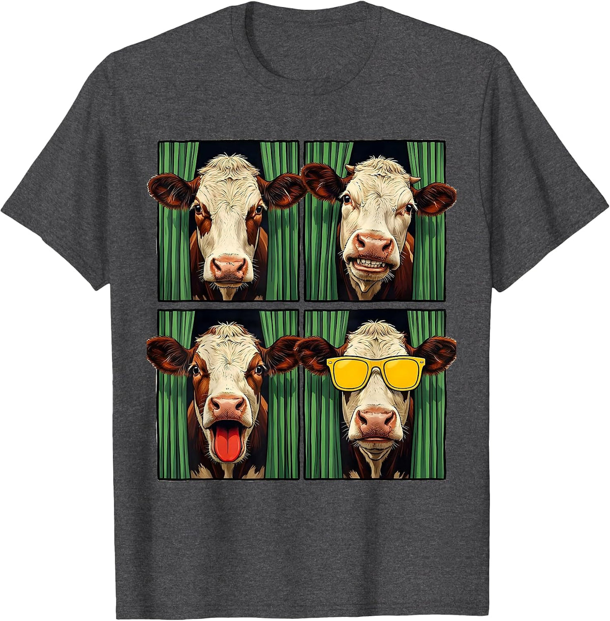 Men's Cow Photobooth Funny Farm Animal Portrait T-Shirt - Dark Heather Grey