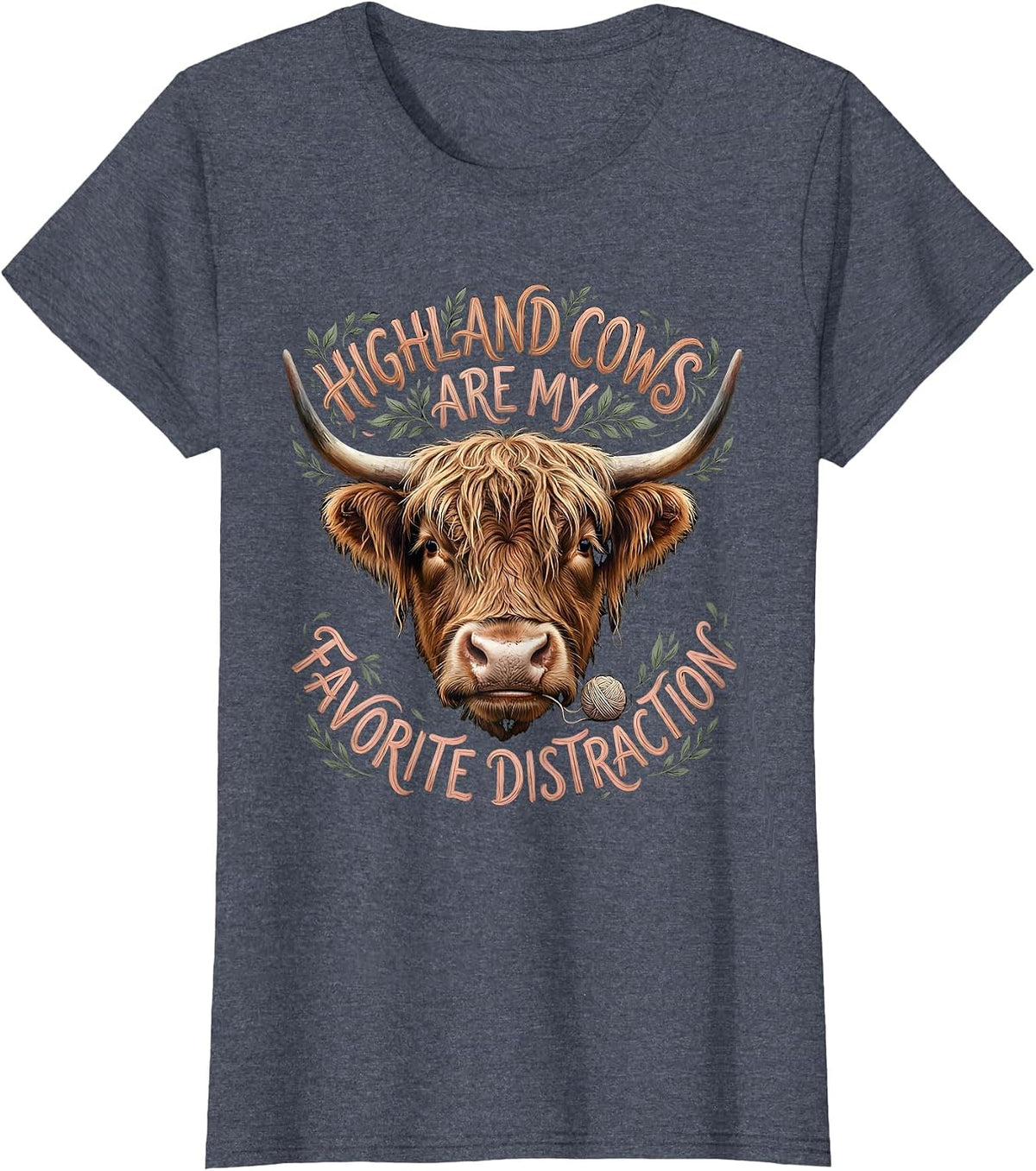 Women's Highland Cows Are My Favorite Distraction Funny T-Shirt - Heather Blue