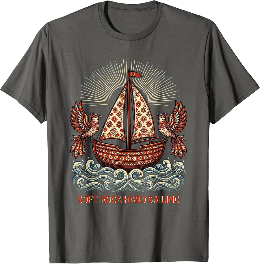 Soft Rock Hard Sailing Yacht Rock Design T-Shirt - Asphalt Grey