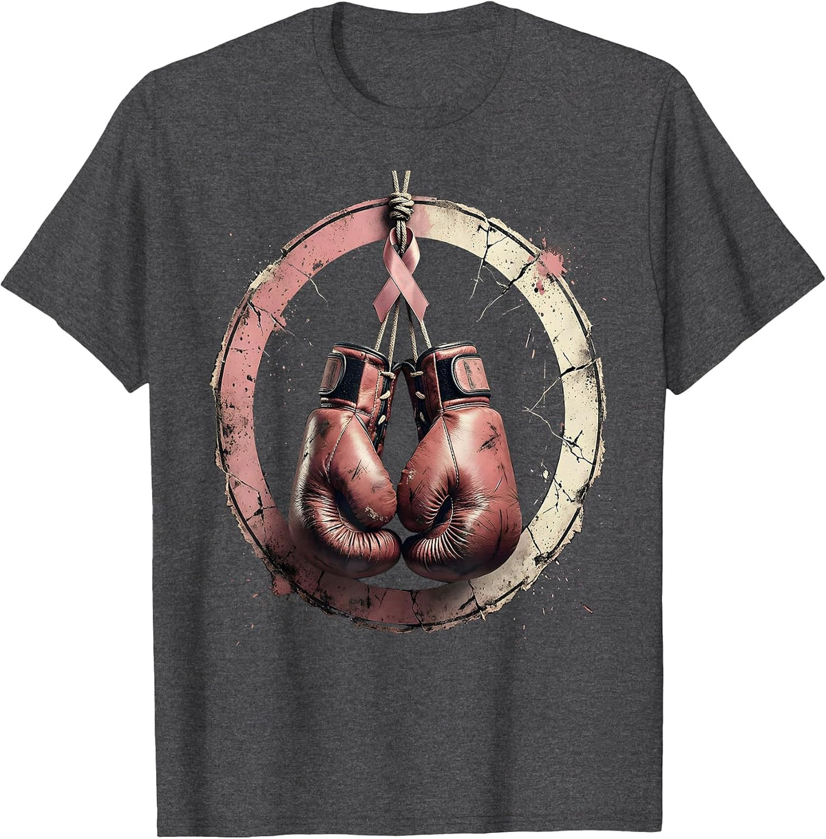 Men's Pink Ribbon Boxing Gloves Breast Cancer Awareness T-Shirt - Dark Heather Grey