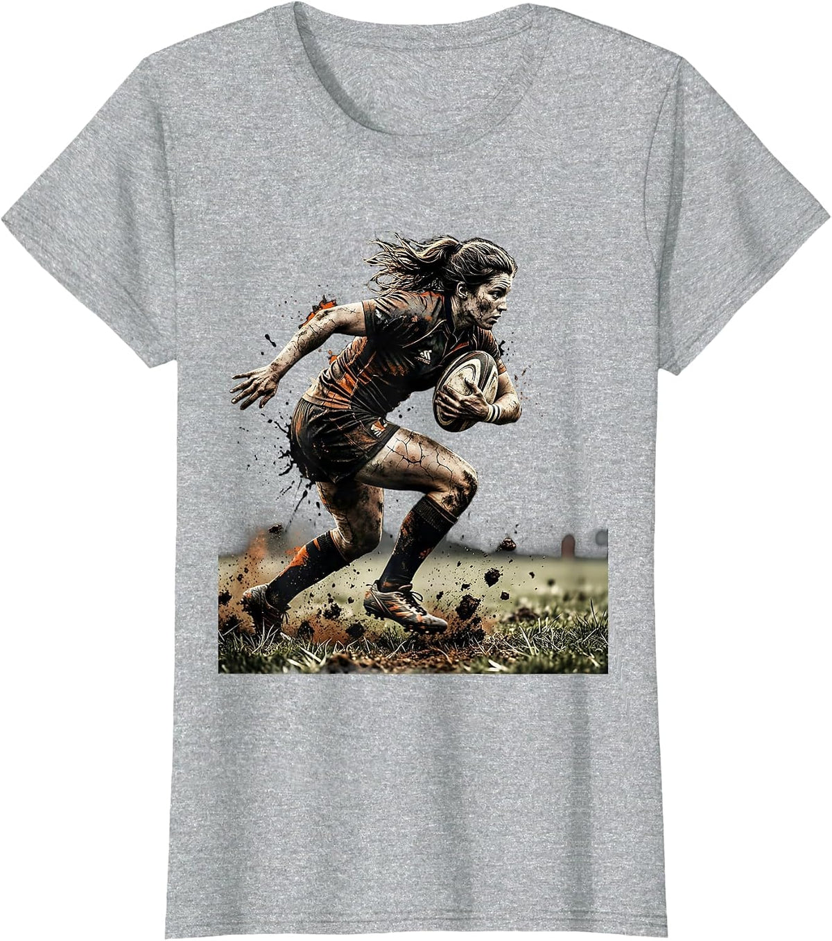 Rugby Player Charging With Ball Graphic T-Shirt - Heather Grey