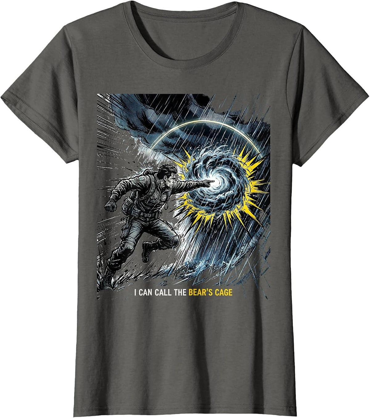 Women's I Can Call The Bear's Cage Comic Book Storm Chaser T-Shirt - Asphalt Grey