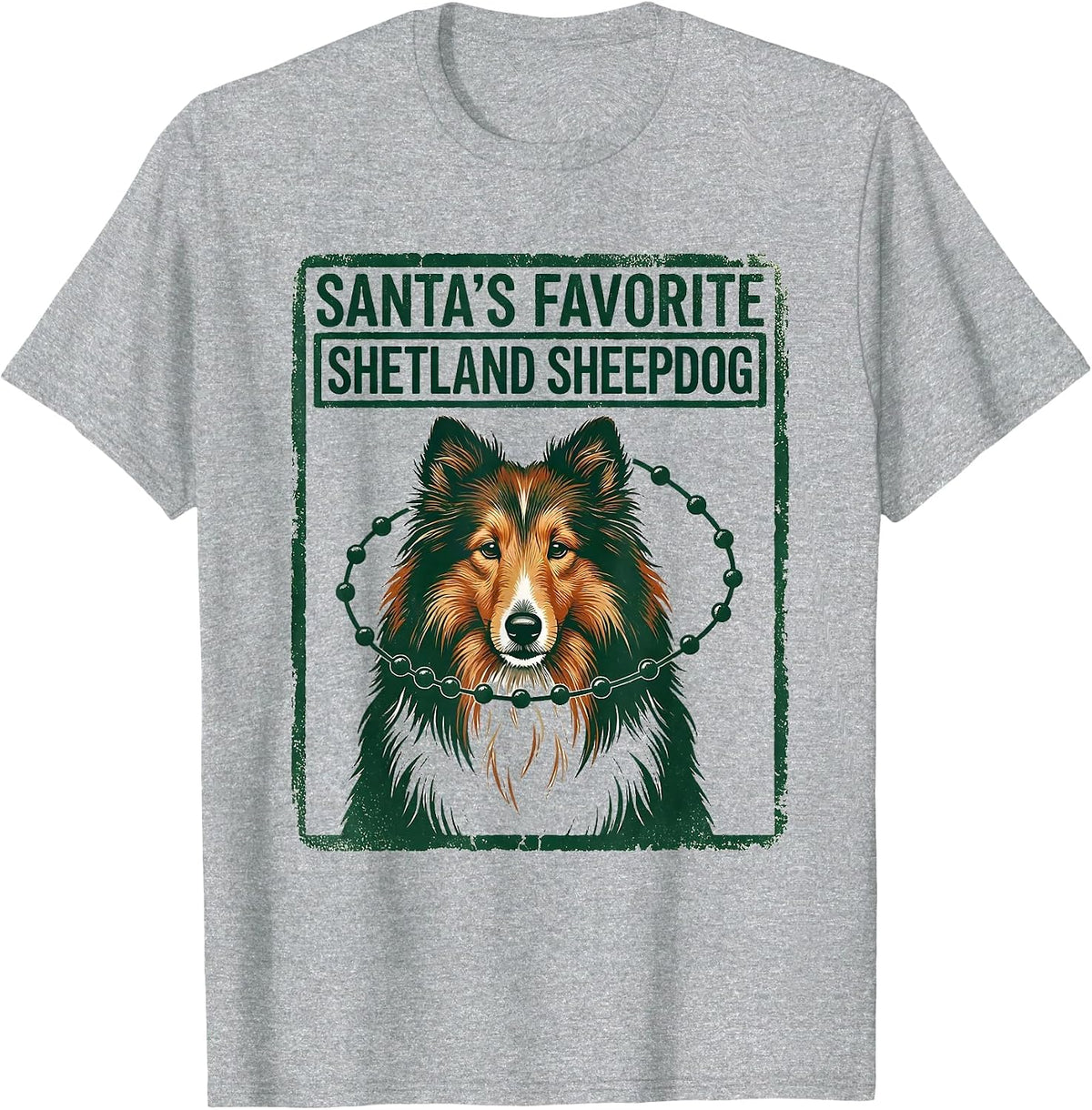 Men's Santa's Favorite Shetland Sheepdog Rubber Stamp Breed Lover T-Shirt - Heather Grey