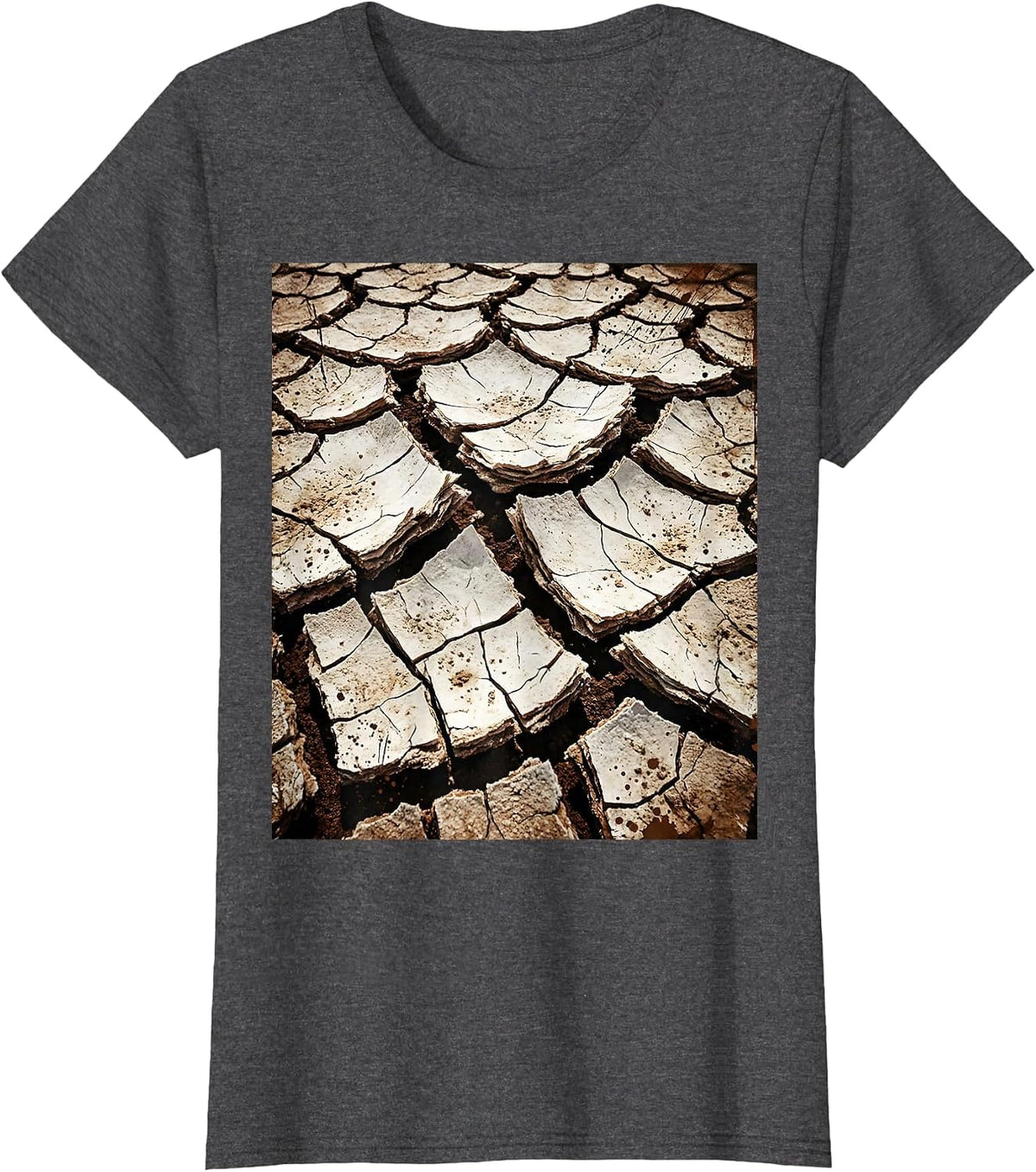 Women's Salty Earth Cracked Salt Flat Desert Graphic T-Shirt - Dark Heather Grey