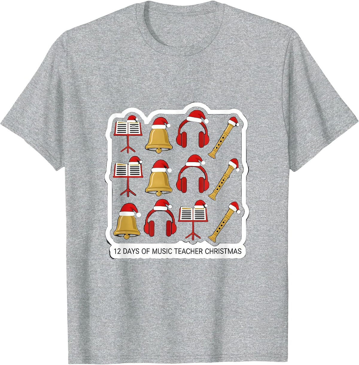 Men's 12 Days of Music Teacher Christmas Funny Gift for Educators T-Shirt - Heather Grey