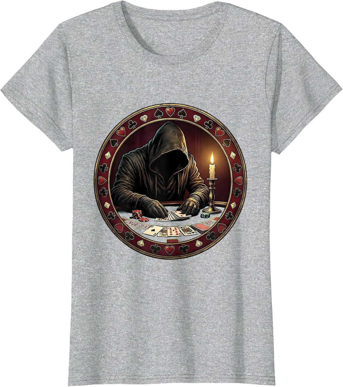 Women's Shadowed Casino Figure Gambling Graphic Tee T-Shirt - Heather Grey