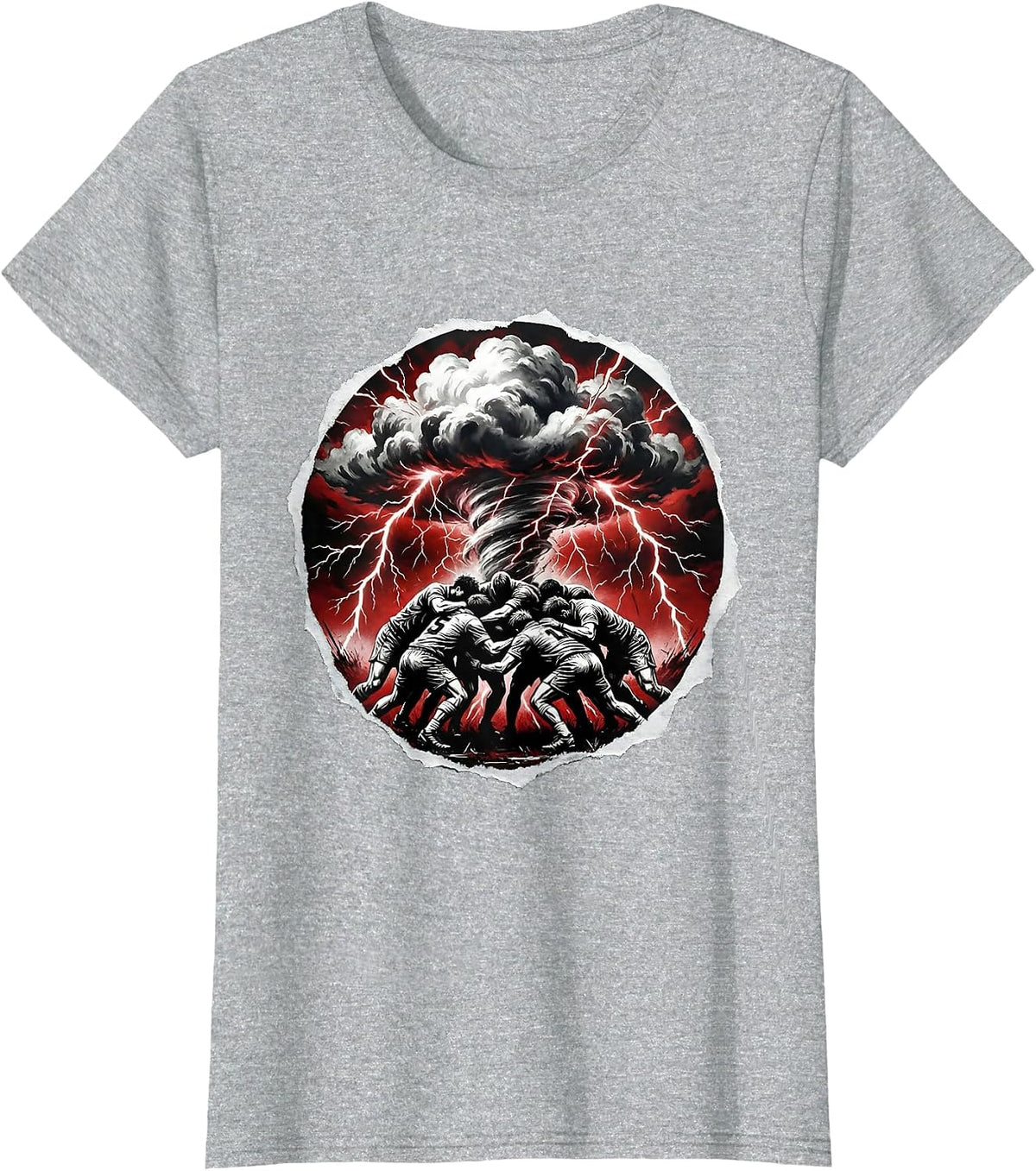 Storm Scrum Rugby Graphic Illustration T-Shirt - Heather Grey