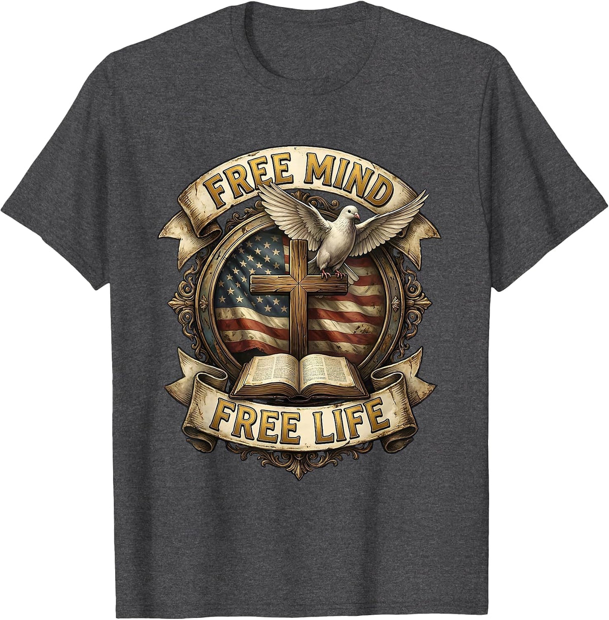 Men's Free Mind Free Life Freedom Graphic Design T-Shirt - Dark Heather Grey