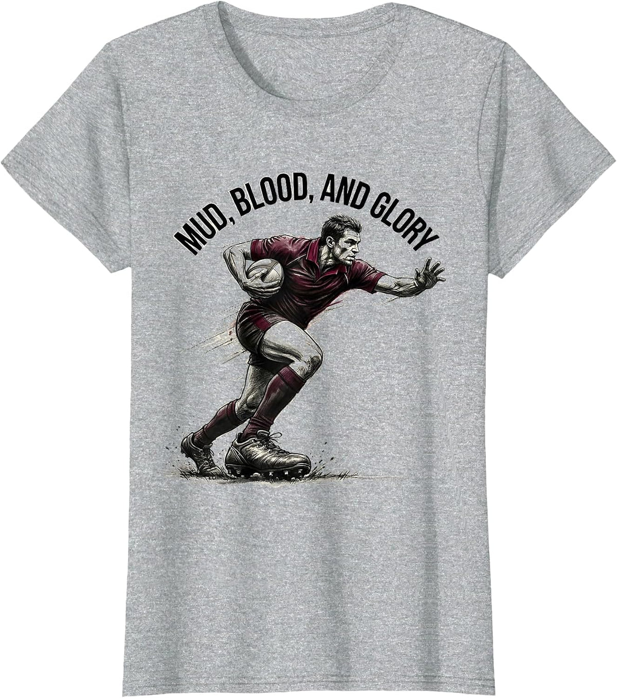 Women's Mud Blood and Glory Rugby Graphic Design T-Shirt - Heather Grey