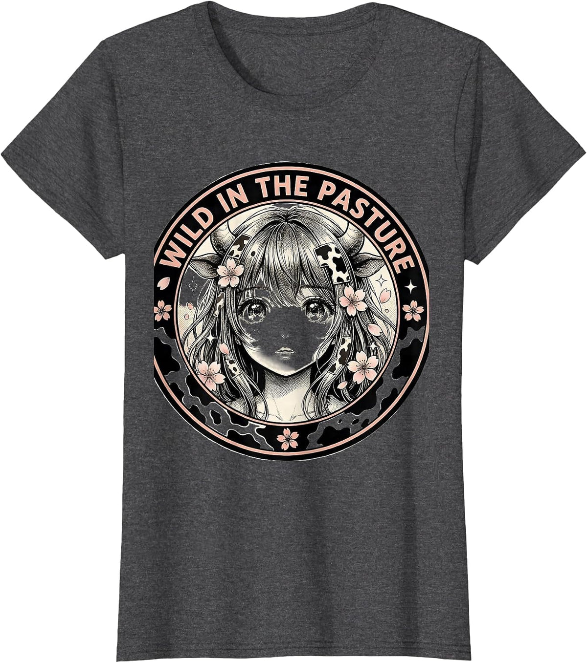 Women's Wild in the Pasture Cow Print Design T-Shirt - Dark Heather Grey