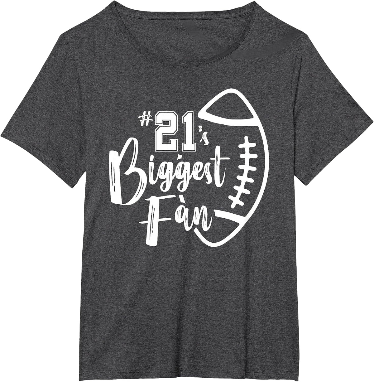 Number 21's Biggest Fan Shirt Football Player Mom Dad Family T-Shirt - Dark Heather Grey