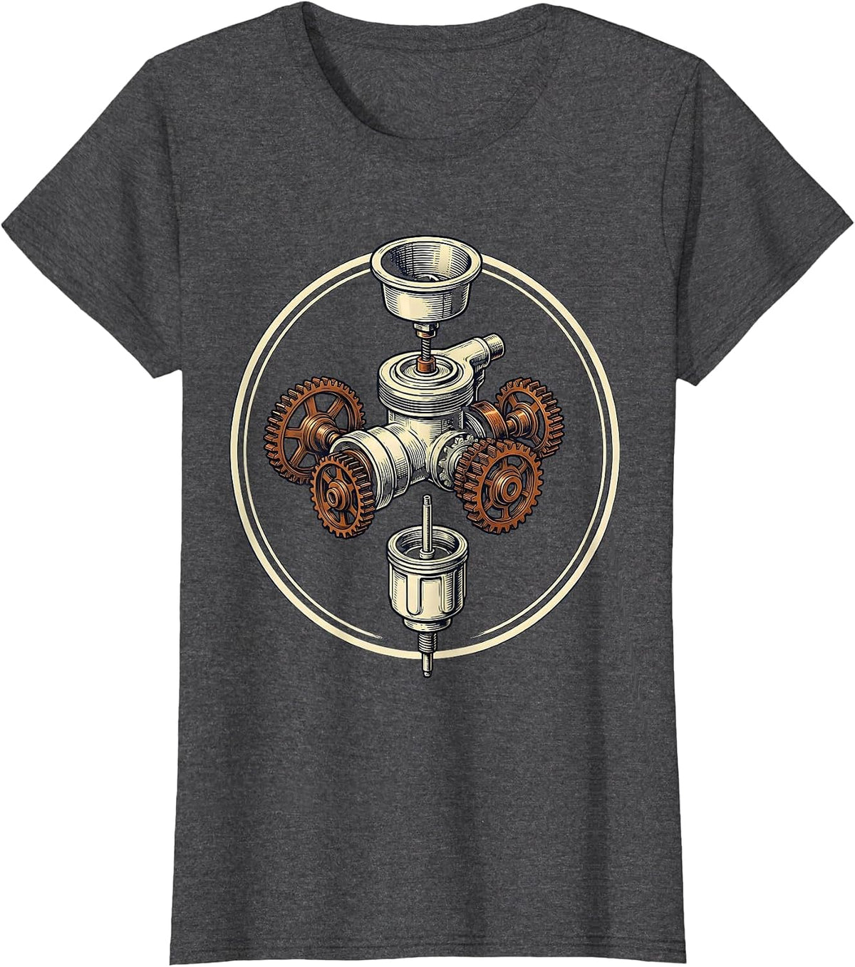 Women's Vintage Carburetor Overgrown With Mechanical Gears T-Shirt - Dark Heather Grey