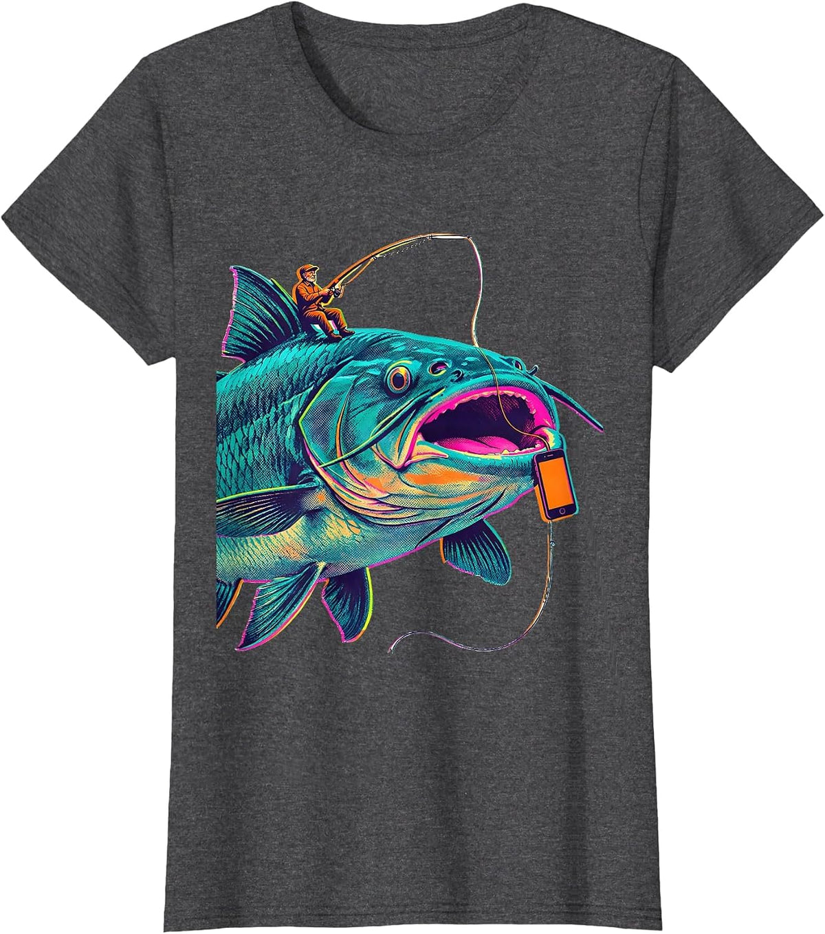 Women's Hooked Catfish Dad Funny Fishing Gift for Dads T-Shirt - Dark Heather Grey