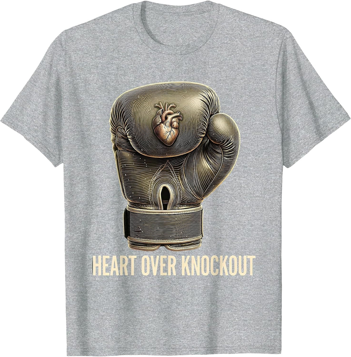 Men's Heart Over Knockout Boxing Graphic Design T-Shirt - Heather Grey