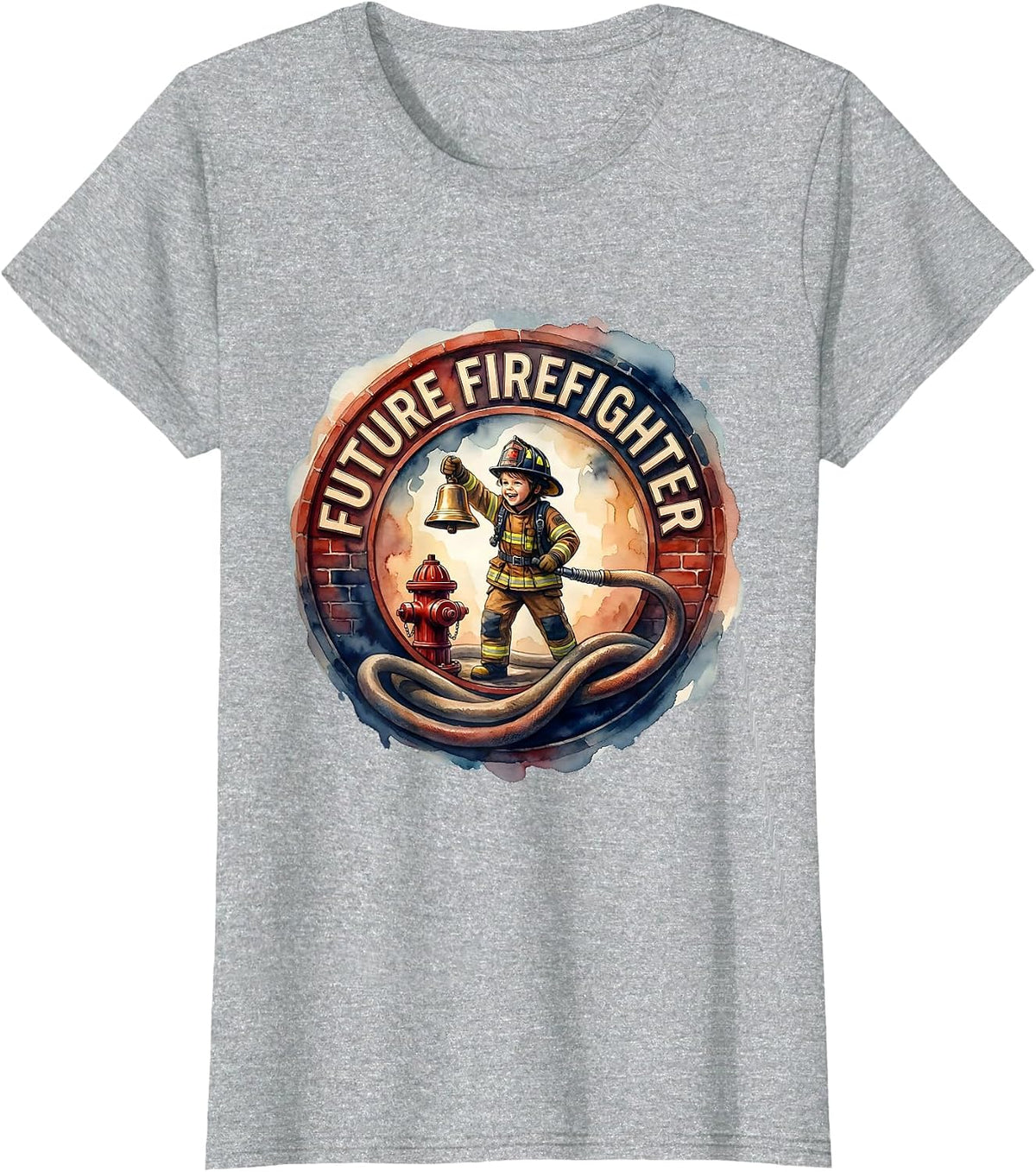 Future Firefighter Watercolor Toddler Boy Birthday Party T-Shirt - Heather Grey