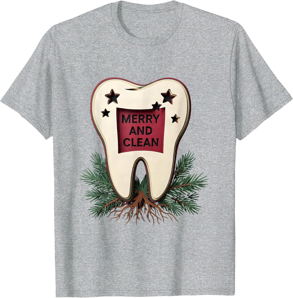 Men's Merry and Clean Funny Dental Christmas Dentist Dental T-Shirt - Heather Grey
