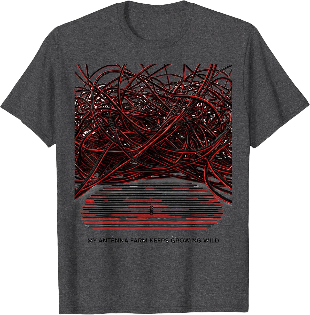 Men's My Antenna Farm Keeps Growing Wild Funny Ham Radio Operator T-Shirt - Dark Heather Grey