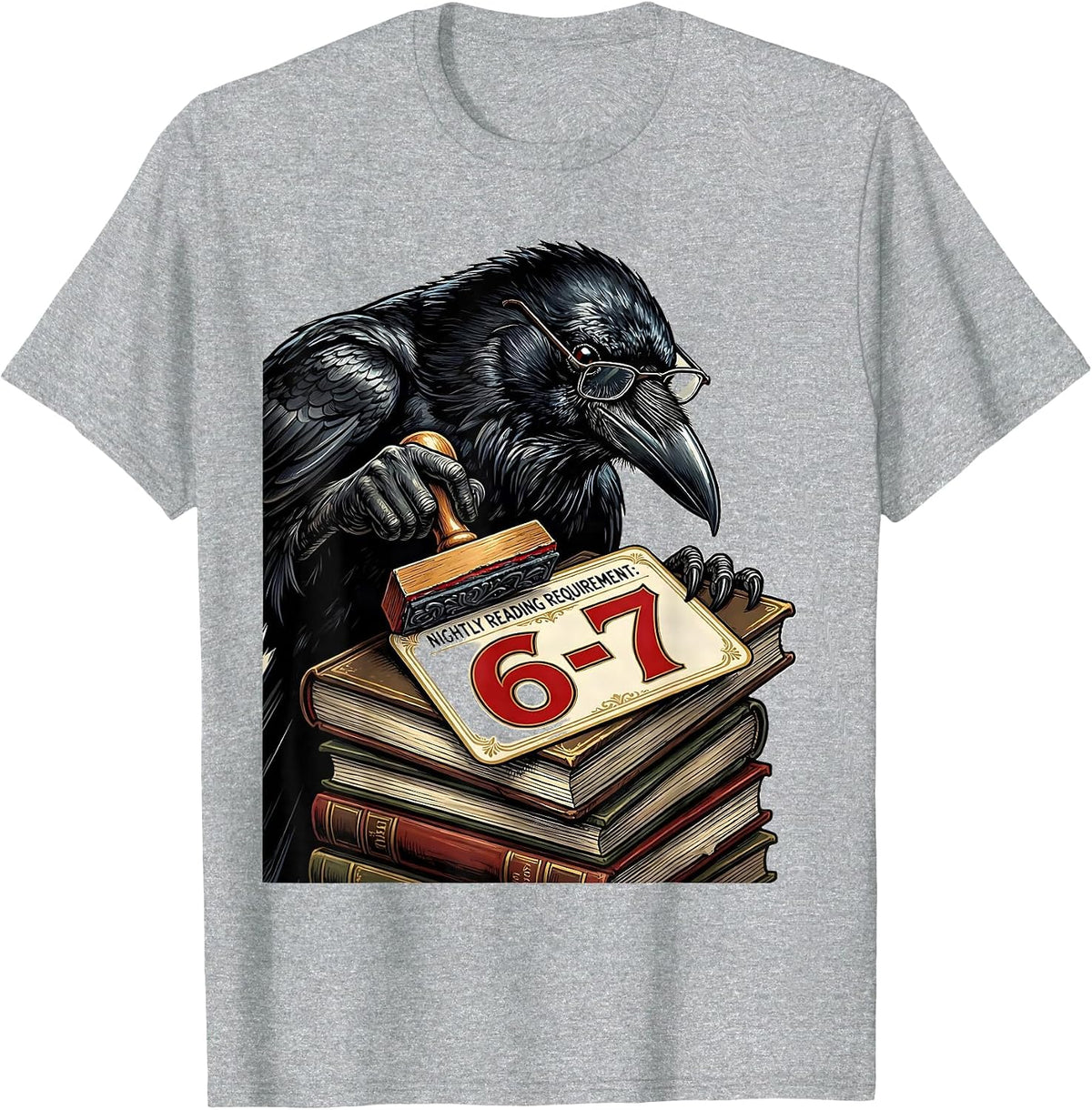 Men's Nightly Reading Requirement: 6-7 Funny Teacher Book Lover T-Shirt - Heather Grey