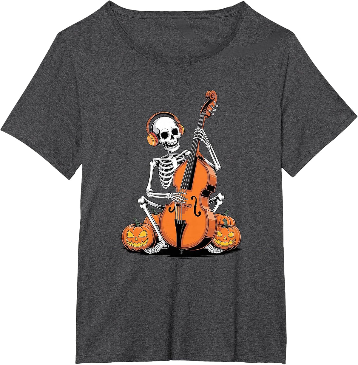 Halloween Skeleton Double Bass Contrabass Bassist T-Shirt - Dark Heather Grey