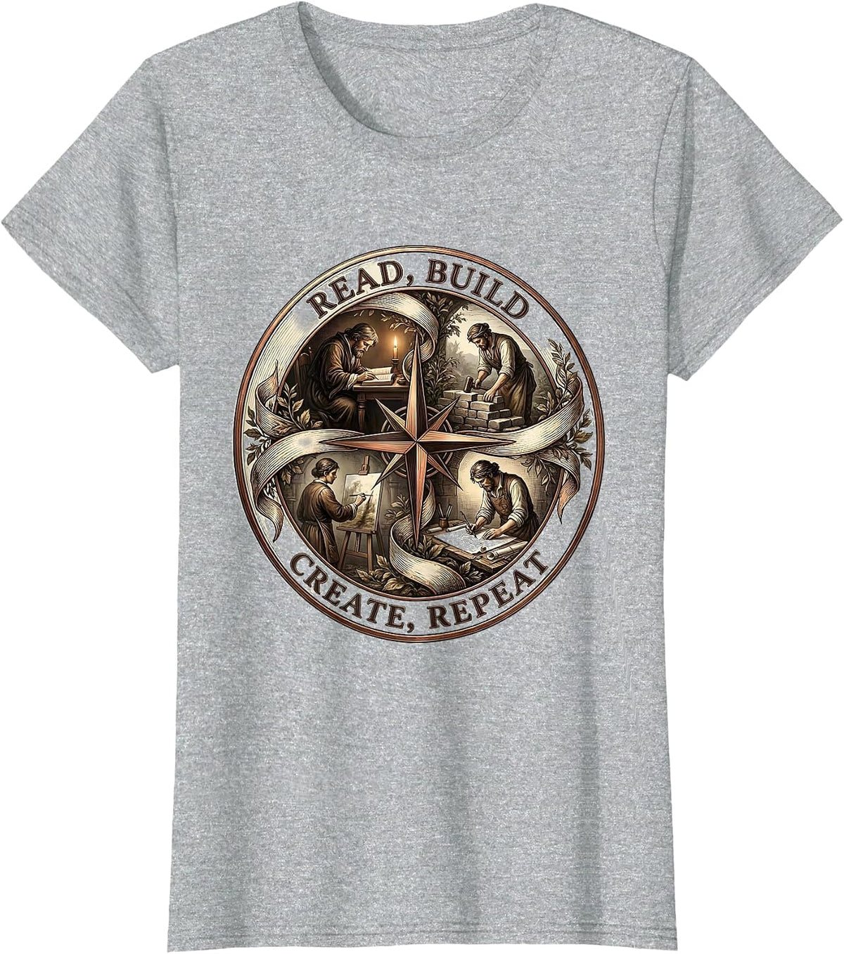 Women's Read Build Create Repeat Renaissance Men Design T-Shirt - Heather Grey
