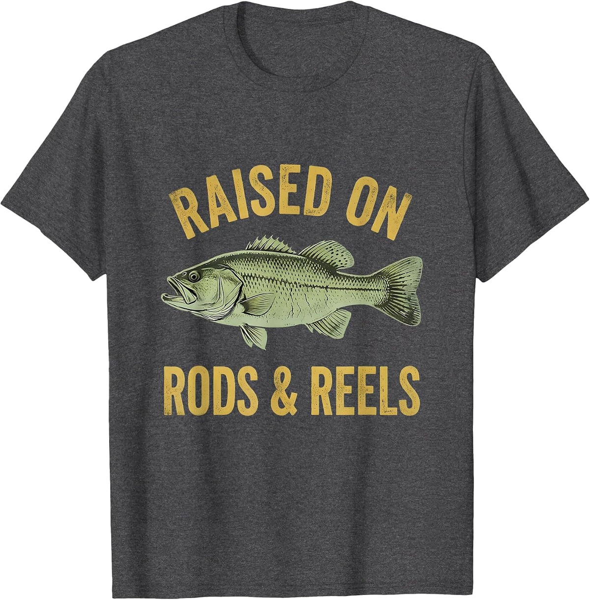 Raised on Rods Reels Kids Fishing Design T-Shirt - Dark Heather Grey
