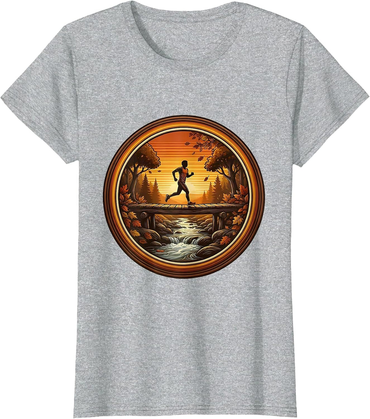 Women's Cozy Jogger Wooden Bridge Creek Fall Athleisure T-Shirt - Heather Grey