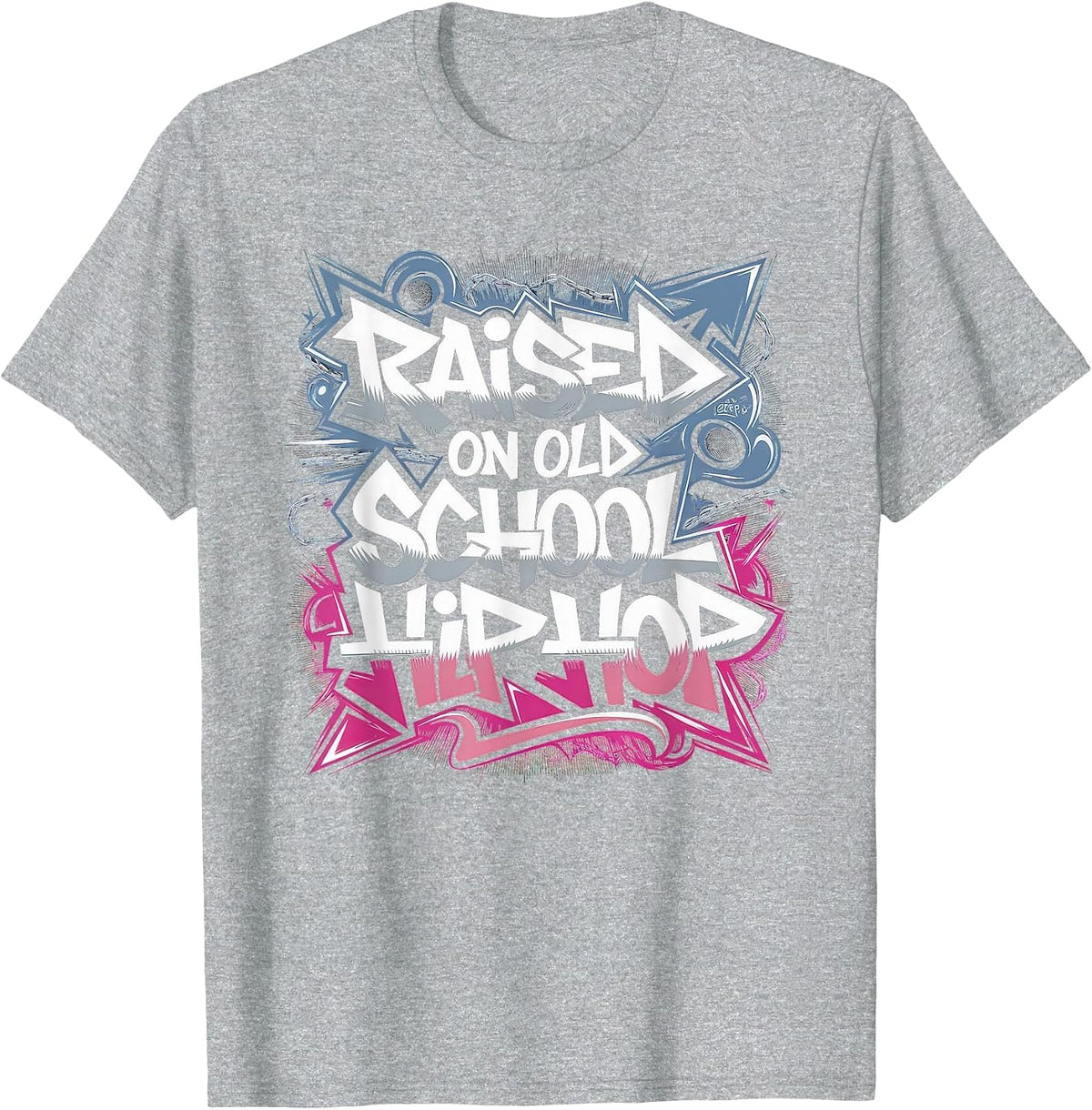 Raised ON Old School Hip HOP Tshirt Cassette Graffiti Rap T-Shirt - Heather Grey