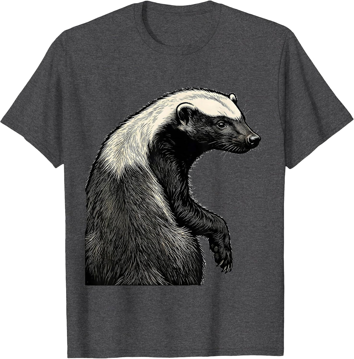 Honey Badger Line Art Funny Animal Lover Humor T-Shirt - Dark Heather Grey