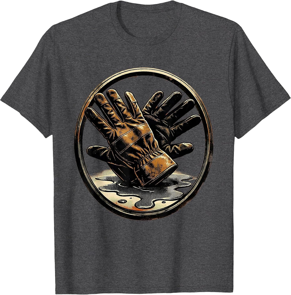 Pit Crew Mechanic Gloves On Oily Floor Graphic T-Shirt - Dark Heather Grey