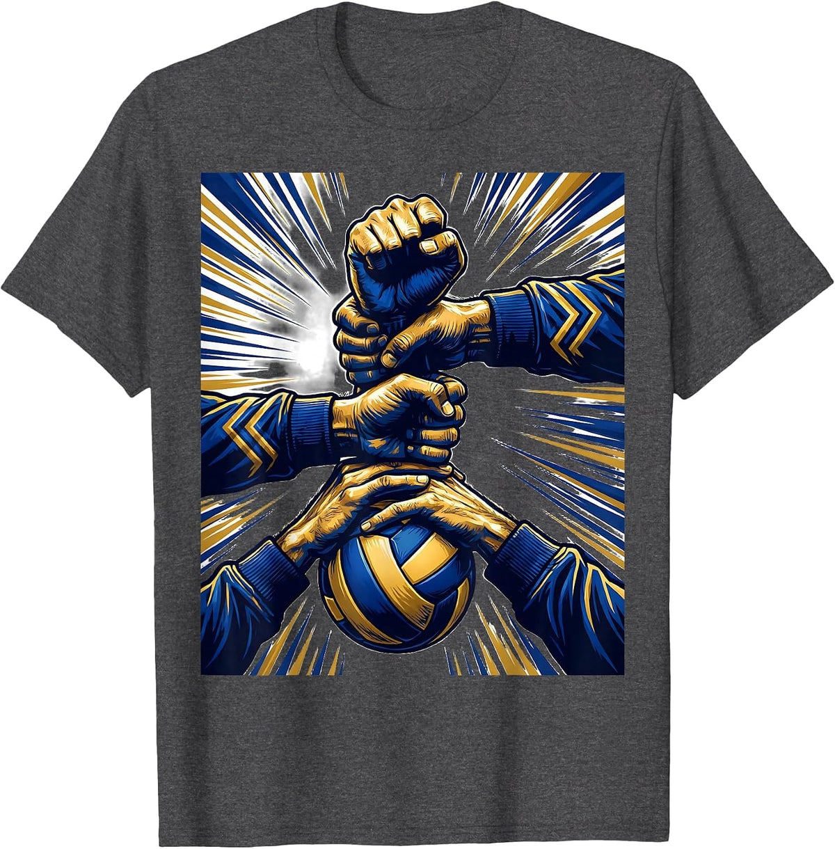Volleyball Team Huddle Fist Stack Graphic T-Shirt - Dark Heather Grey