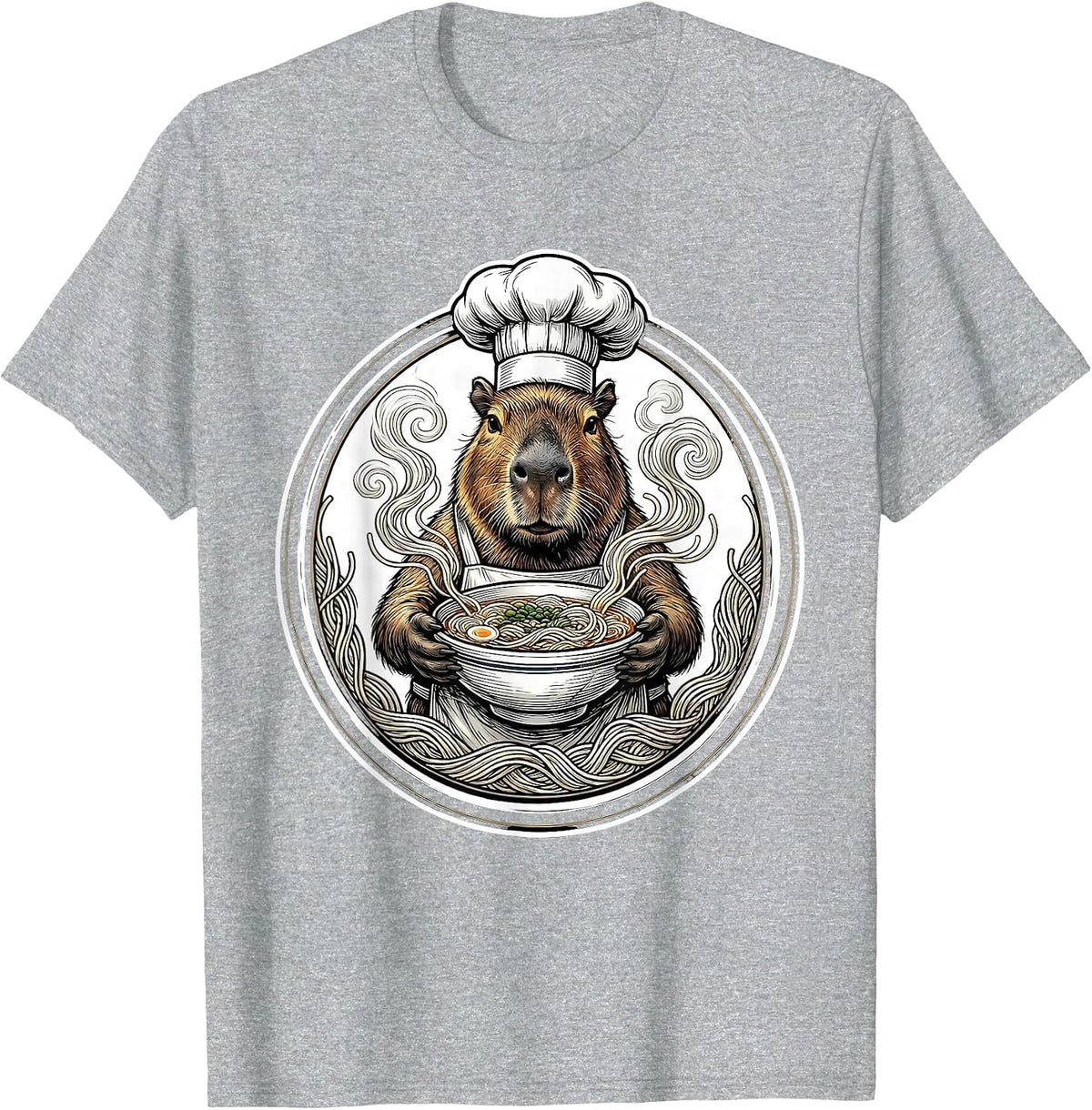 Men's Capybara Chef Ramen Bowl Graphic T-Shirt - Heather Grey