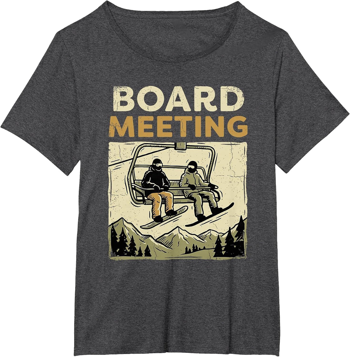 Board Meeting T, Snowboard Skiing Winter Sports T-Shirt - Dark Heather Grey
