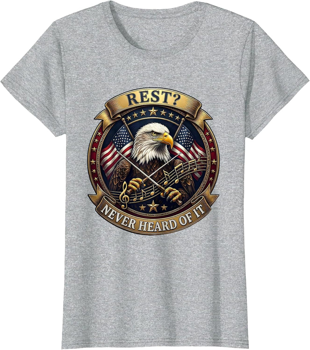 Women's Rest? Never Heard Of It Music Teacher Design T-Shirt - Heather Grey