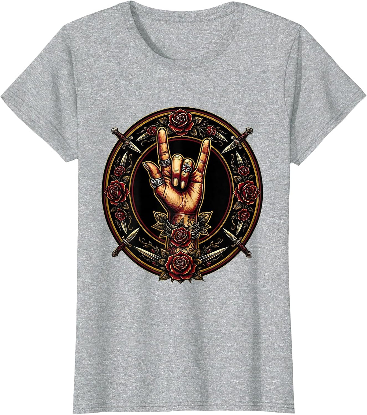 Rock On Devil Horns Hand Sign Illustration T-Shirt - Heather Grey