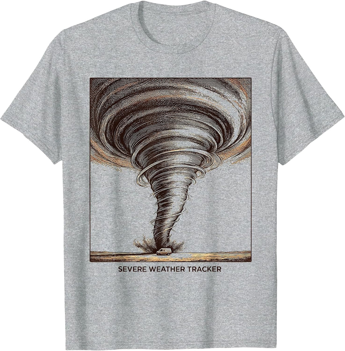 Men's Severe Weather Tracker Crosshatch Etching Tornado Chaser T-Shirt - Heather Grey