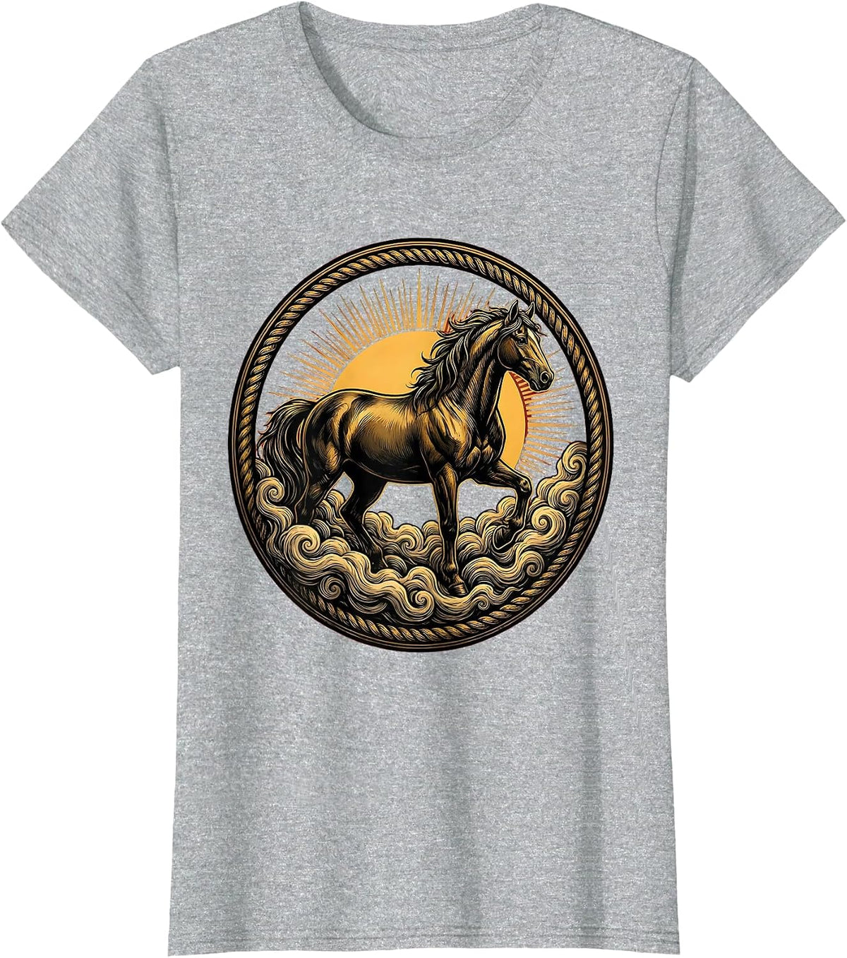 Horse in Misty Morning Fog Illustration T-Shirt - Heather Grey