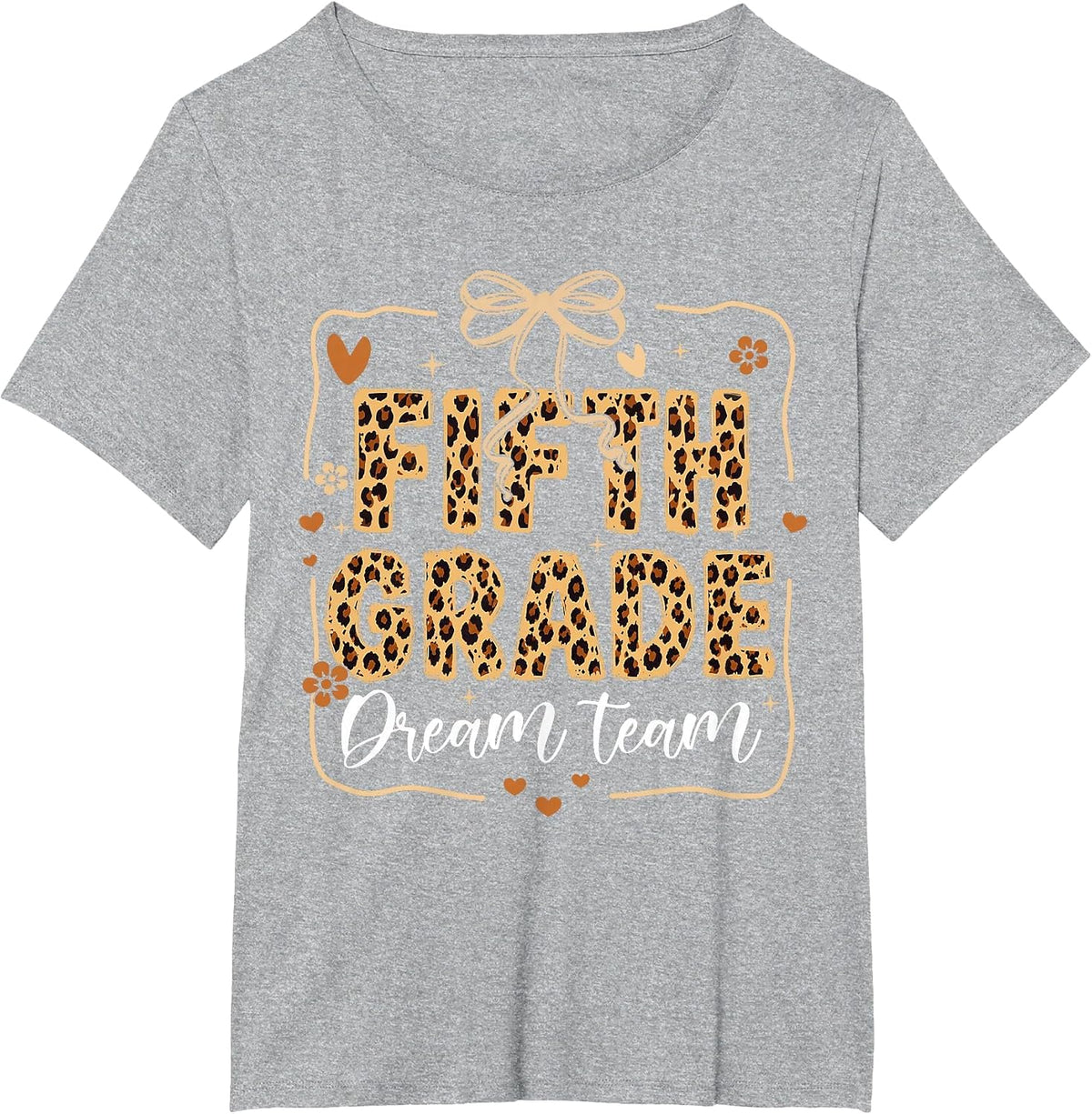 Leopard Fifth Grade Dream Team Kid Teacher Back to School T-Shirt - Heather Grey