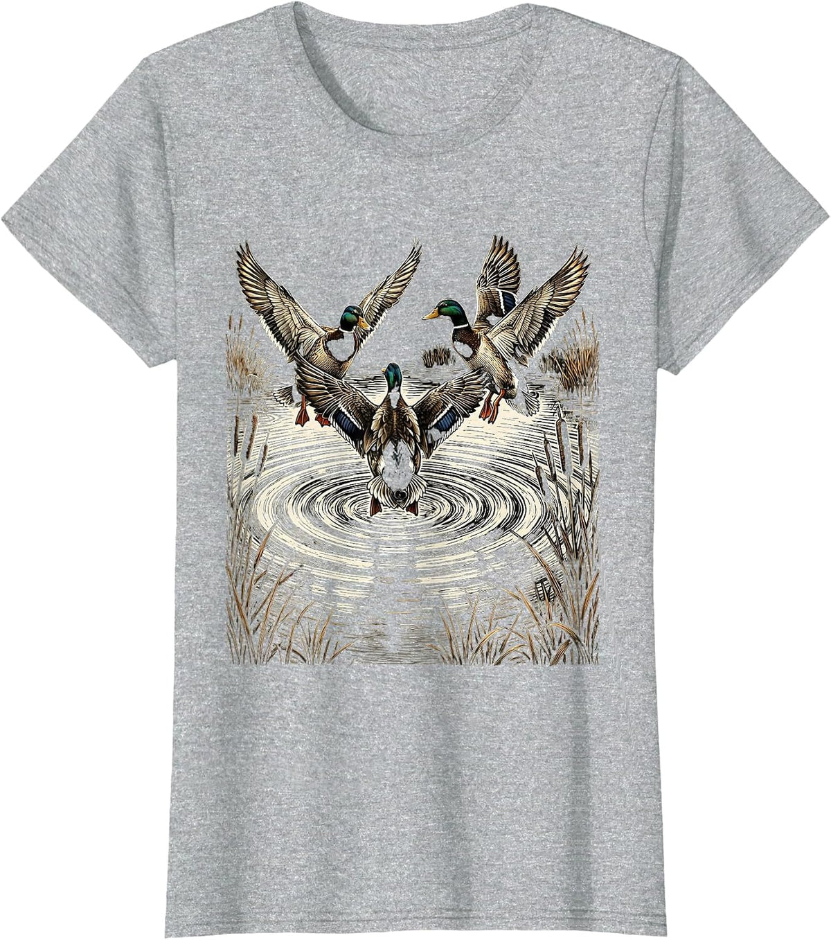 Duck Hunting Overhead Landing Ducks on Water T-Shirt - Heather Grey