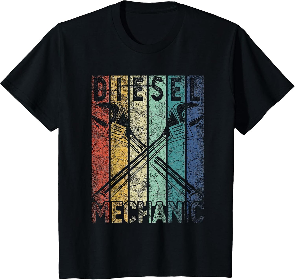 Vintage Diesel Mechanic Funny Car Garage Mens Distressed T-Shirt - Black