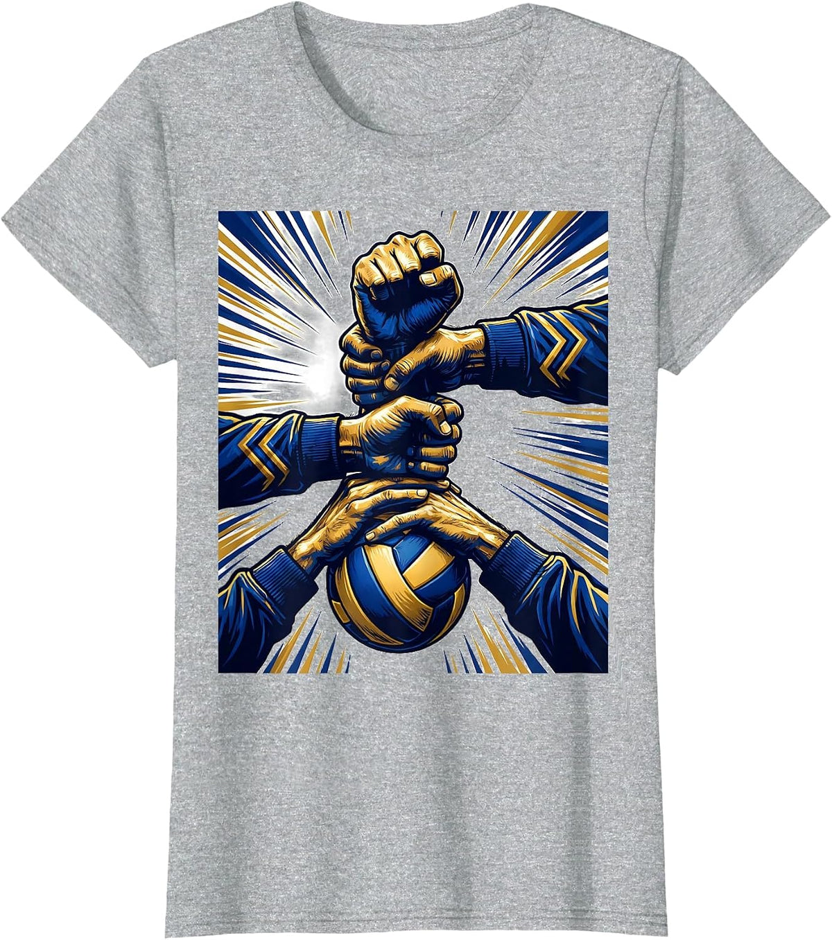 Volleyball Team Huddle Fist Stack Graphic T-Shirt - Heather Grey