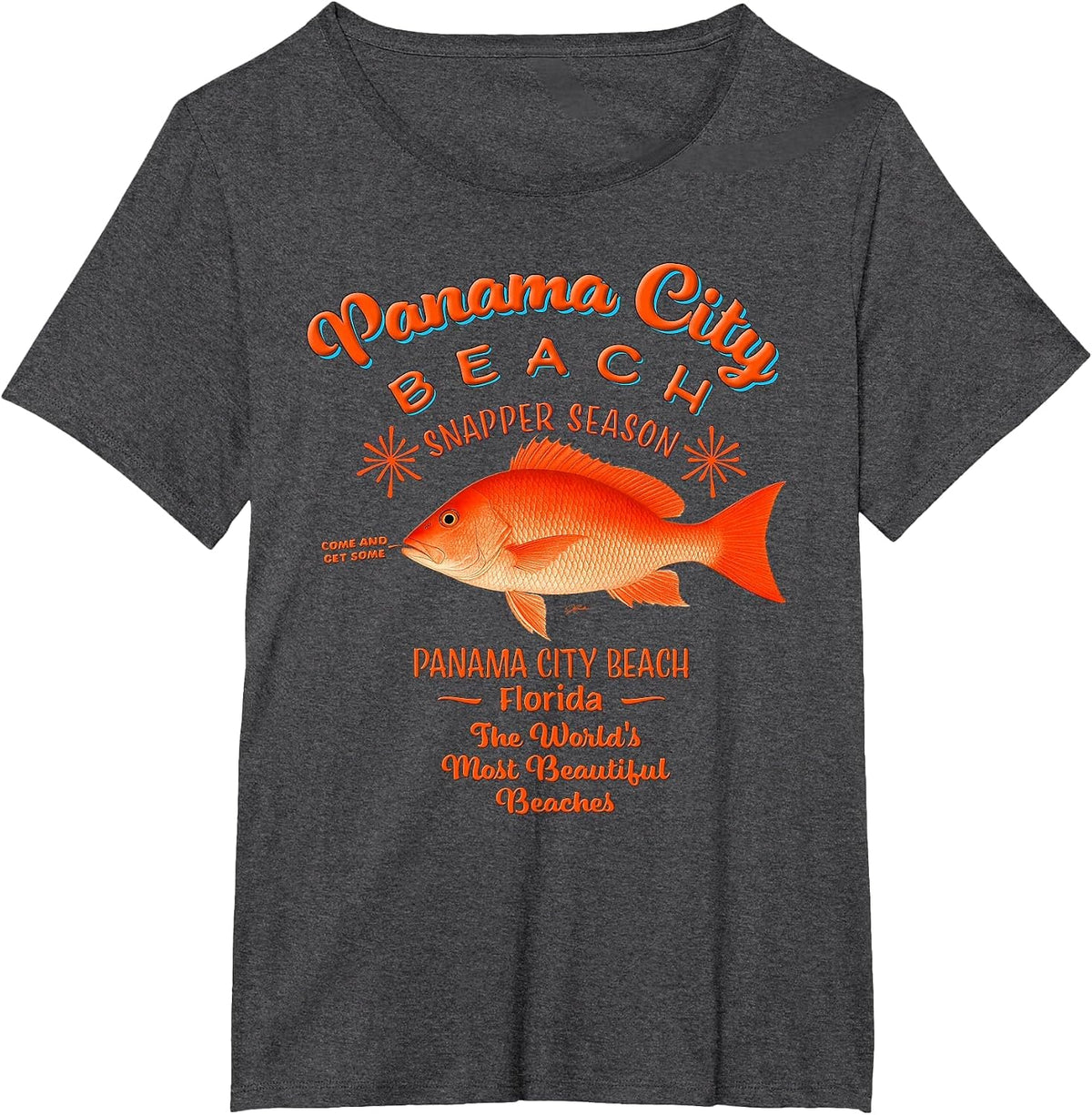 Panama City Beach, Florida, Red Snapper Fishing T-Shirt - Dark Heather Grey