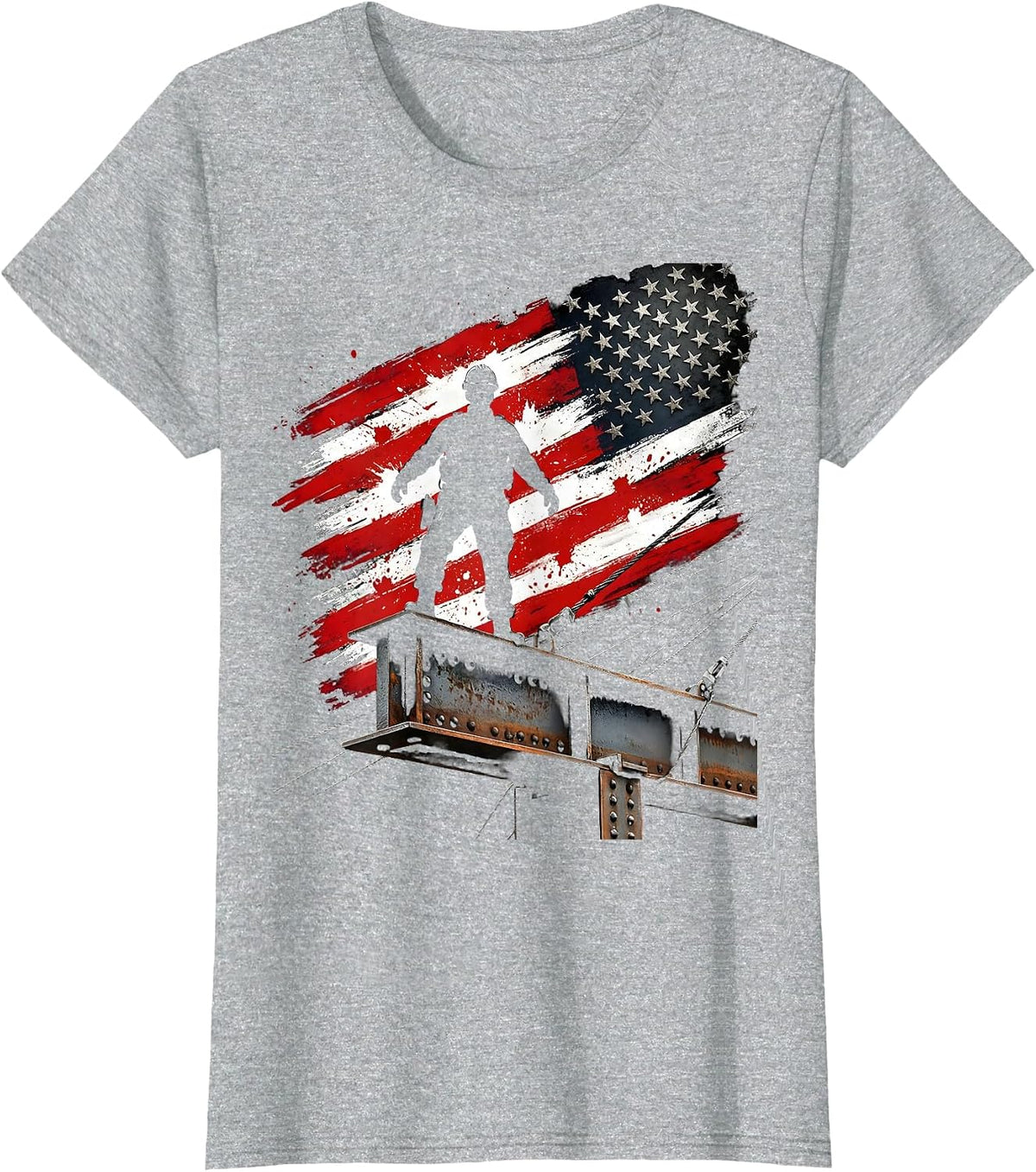 Women's Steelworker Silhouette on Bridge Beam American T-Shirt - Heather Grey