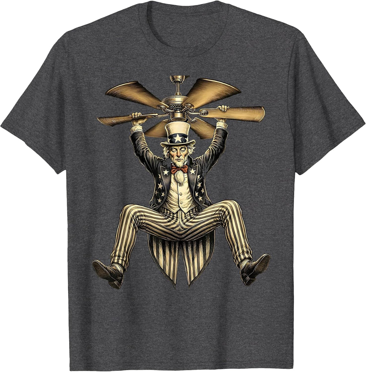 Men's Funny Sloth Hanging From Office Ceiling Fan T-Shirt - Dark Heather Grey