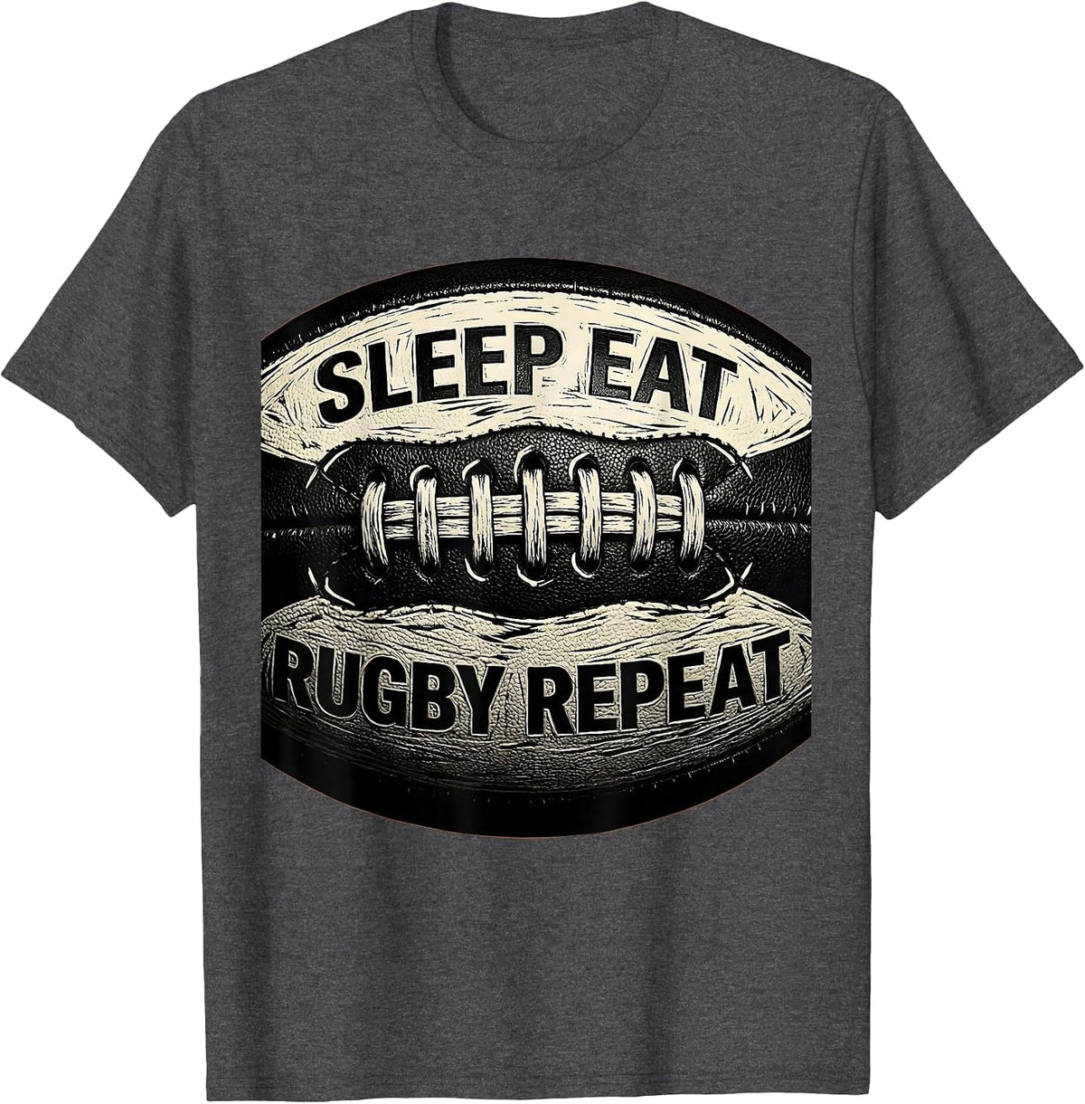 Sleep Eat Rugby Repeat Fan Design T-Shirt - Dark Heather Grey