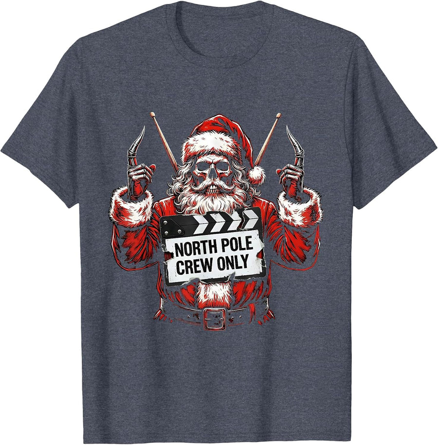 North Pole Crew Only Punk Metal Santa Heavy Metal Christmas T-Shirt - Heather Blue